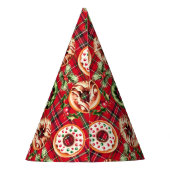 Rode Retro Kerst Donuts Rode Tartan Plaid Feesthoedjes (Achterkant)