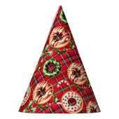 Rode Retro Kerst Donuts Rode Tartan Plaid Feesthoedjes (Links)