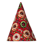 Rode Retro Kerst Donuts Rode Tartan Plaid Feesthoedjes (Rechts)