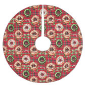 Rode Retro Kerst Donuts Rode Tartan Plaid Kerstboom Rok (Voorkant)