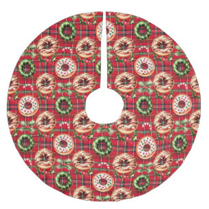 Rode Retro Kerst Donuts Rode Tartan Plaid Kerstboom Rok