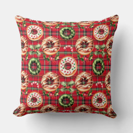 Rode Retro Kerst Donuts Rode Tartan Plaid Kussen