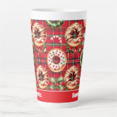 Rode Retro Kerst Donuts Rode Tartan Plaid Latte Mok (Voorkant)
