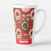 Rode Retro Kerst Donuts Rode Tartan Plaid Latte Mok (Rechts)