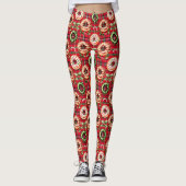 Rode Retro Kerst Donuts Rode Tartan Plaid Leggings (Voorkant)