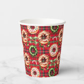 Rode Retro Kerst Donuts Rode Tartan Plaid Papieren Bekers (Achterkant)