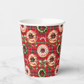Rode Retro Kerst Donuts Rode Tartan Plaid Papieren Bekers (Links)