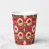 Rode Retro Kerst Donuts Rode Tartan Plaid Papieren Bekers (Rechts)