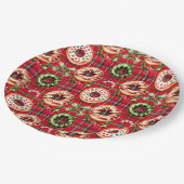 Rode Retro Kerst Donuts Rode Tartan Plaid Papieren Bordje (Gekanteld)
