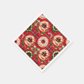 Rode Retro Kerst Donuts Rode Tartan Plaid Servet (Hoek)