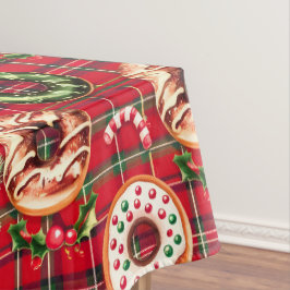 Rode Retro Kerst Donuts Rode Tartan Plaid Tafelkleed