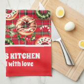 Rode Retro Kerst Donuts Rode Tartan Plaid Theedoek (Quarter Fold)