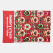 Rode Retro Kerst Donuts Rode Tartan Plaid Theedoek (Horizontaal)