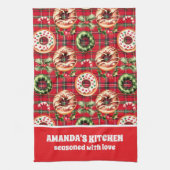 Rode Retro Kerst Donuts Rode Tartan Plaid Theedoek (Verticaal)