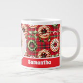 Rode Retro Kerstdonuts Rode Tartan Plaid Foto Grote Koffiekop (Rechts)