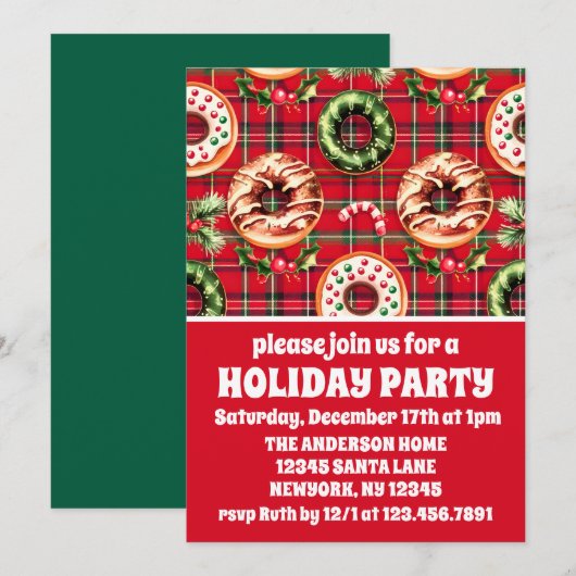 Rode Retro Kerstdonuts Vakantiefeest Kaart (Voorkant / Achterkant)