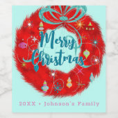 Rode Retro Kerstkrans Wijn Etiket (Enkel label)