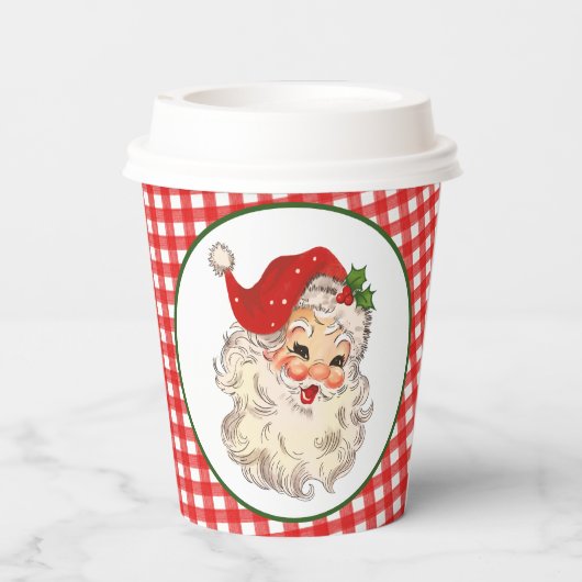 Rode  Retro-kerstman met roze geplakte papierbeker Papieren Bekers (Achterkant)