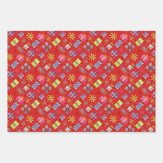 Rode Retro Kerstmis Inpakpapier Vel (Voorkant 3)