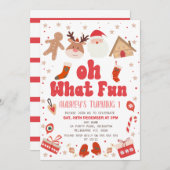 Rode Retro Kerstmis Oh Wat Leuk 1e Verjaardag Kaart (Voorkant / Achterkant)