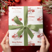 Rode Retro Kerstrendier gepersonaliseerd Cadeaupapier