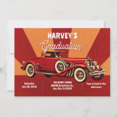 Rode retro klassieke auto afstuderen kaart (Voorkant)