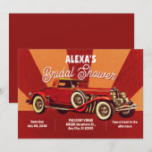 Rode retro klassieke auto bruidsdouche kaart (Voorkant / Achterkant)