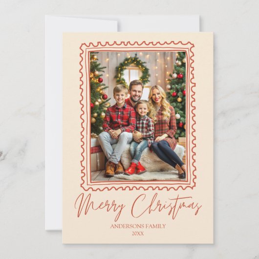 Rode retro lijst foto vrolijk kerstfeest feestdagenkaart (Voorkant)