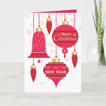 Rode retro Ornamenten met roze sneeuwvlokken op wi