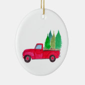 Rode retro pick-uptruck met bomen keramisch ornament (Rechts)