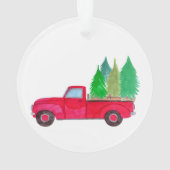 Rode retro pick-uptruck met bomen ornament (achterkant)
