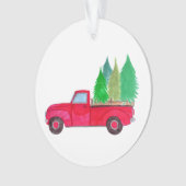 Rode retro pick-uptruck met bomen ornament (voorkant)