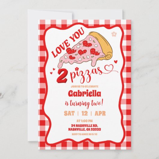 Rode Retro plak fun Pizza feestje Kaart (Voorkant)