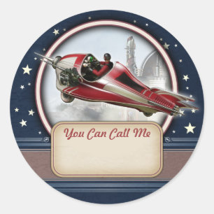 Rode Retro Raket Naam Tag Stickers