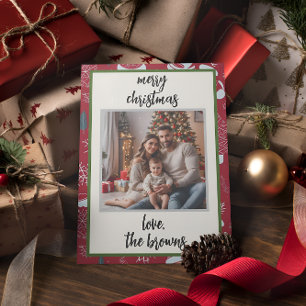 Rode Retro Santa Aangepaste Foto Kerstmis Kaart