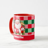 Rode Retro Santa Claus Tartan Plaid Kerstmis Mok (Voorkant links)
