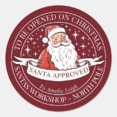 Rode Retro Santa Gift Label North Pole Workshop (Voorkant)