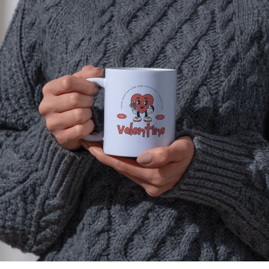 Rode Retro Schattige Hart Karakter Valentijnsdag Koffiemok