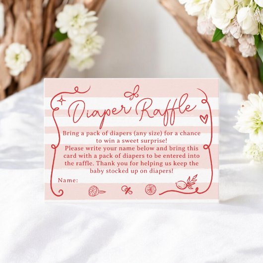 Rode Retro Schattigee Luier Raffle Citroenen Baby  Informatiekaartje