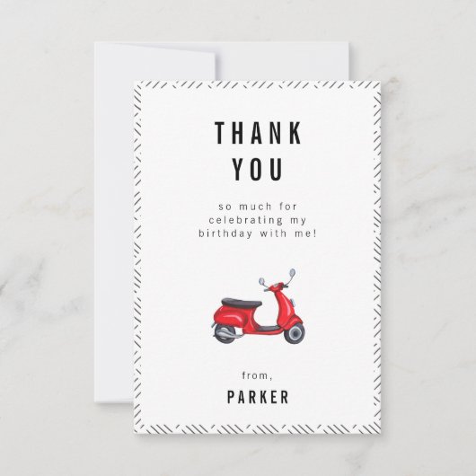 Rode Retro Scooter Thema Verjaardag Bedankt Kaart (Voorkant)