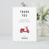 Rode Retro Scooter Thema Verjaardag Dankjewelkaart Bedankkaart (Staand voorkant)