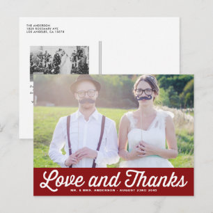 Rode Retro Script Foto bruiloft Dank u Briefkaart