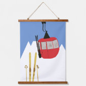 Rode Retro Ski Lift Berg Hangend Wandkleed (Voorkant)
