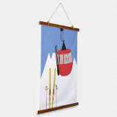 Rode Retro Ski Lift Berg Hangend Wandkleed (Gebogen)