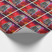 Rode retro speelgoed robot Sci Fi galaxy cool aang Cadeaupapier (Hoek)
