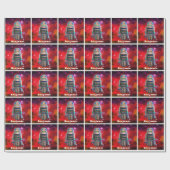 Rode retro speelgoed robot Sci Fi galaxy cool aang Cadeaupapier (Vlak)