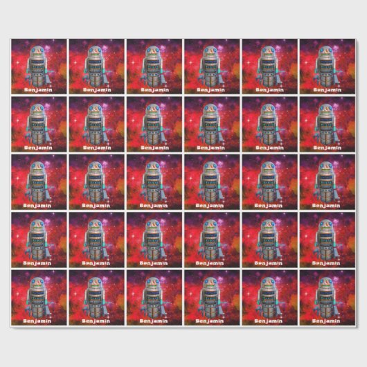 Rode retro speelgoed robot Sci Fi galaxy cool aang Cadeaupapier (Vlak)