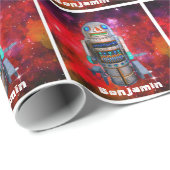 Rode retro speelgoed robot Sci Fi galaxy cool aang Cadeaupapier (Rol Hoek)
