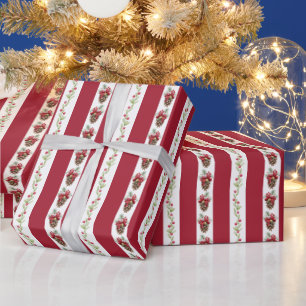 Rode retro strepen vintage kerstcadeau verpakking cadeaupapier