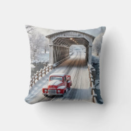 Rode Retro Truck en Overdekte Brug Kussen